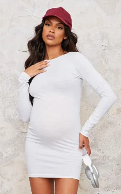 Maternity Grey Marl Cotton Tie Scoop Back Mini Dress