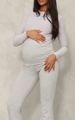 Maternity Grey Marl Fold Over Flared Leggings