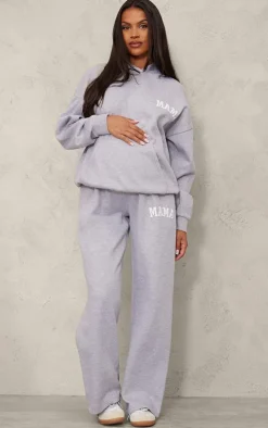 Maternity Grey Marl Mama Printed Wide Leg Sweatpants