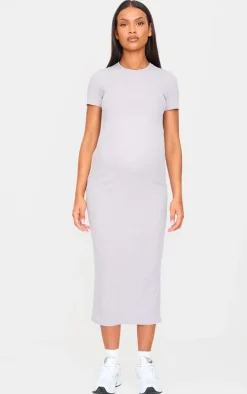 Maternity Grey Marl Rib Crew Neck Midi Dress