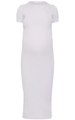 Maternity Grey Marl Rib Crew Neck Midi Dress