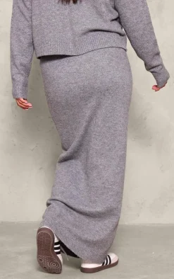 Maternity Grey Melange Soft Knit Maxi Skirt