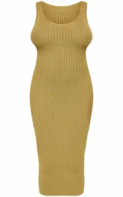 Maternity Khaki Knitted V Neck Midi Dress