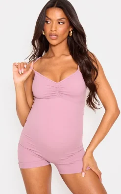 Maternity Mauve Snatched Sculpt Ruched Front Detail Unitard