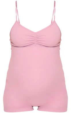 Maternity Mauve Snatched Sculpt Ruched Front Detail Unitard