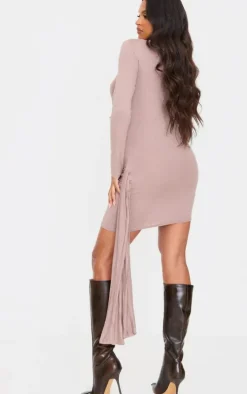 Maternity Mocha Brushed Tie Front Mini Dress