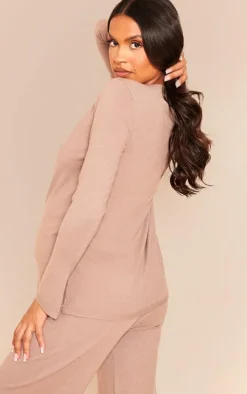 Maternity Mocha Knitted Crew Neck Sweatshirt