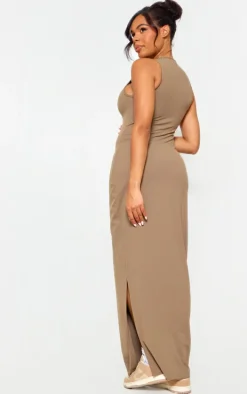 Maternity Mocha Snatched Sculpt Racer Bodycon Maxi Dress