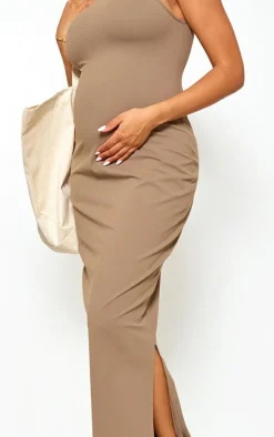 Maternity Mocha Snatched Sculpt Racer Bodycon Maxi Dress
