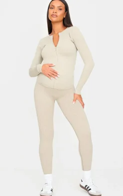 Maternity Moss Sand Ribbed Leggings