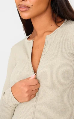 Maternity Moss Sand Ribbed Zip Up Cardigan
