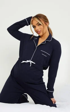 Maternity Navy Mama Long Sleeve Button Up PJ Top