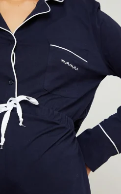 Maternity Navy Mama Long Sleeve Button Up PJ Top