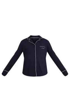 Maternity Navy Mama Long Sleeve Button Up PJ Top