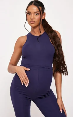 Maternity Navy Racer Crop Top