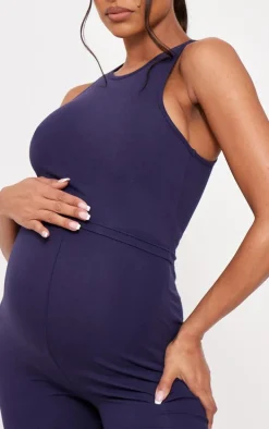 Maternity Navy Racer Crop Top