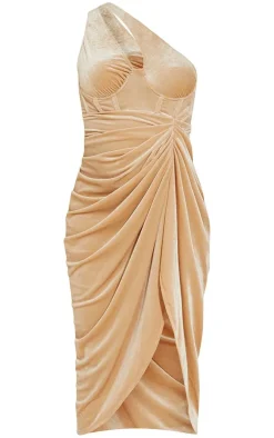 Maternity Nude Velvet Asymmetric Bodycon Dress