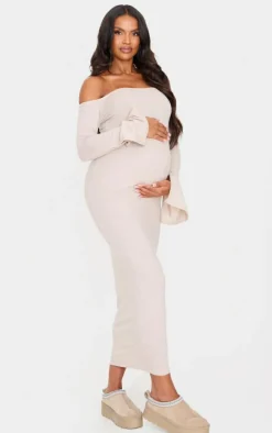 Maternity Oatmeal Brushed Midaxi Dress