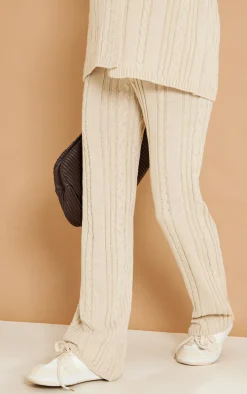 Maternity Oatmeal Cable Knit Wide Leg Flare