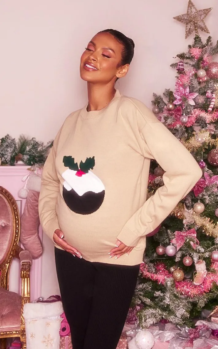 Maternity Oatmeal Christmas Pudding Oversized Christmas Sweater