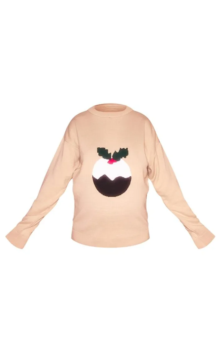 Maternity Oatmeal Christmas Pudding Oversized Christmas Sweater