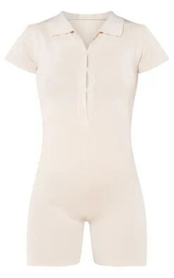 Maternity Oatmeal Knit Button Up Romper