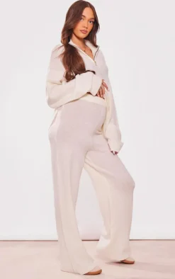 Maternity Oatmeal Knitted Wide Leg Pants