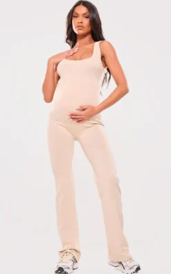 Maternity Oatmeal Knitted Square Neck Jumpsuit