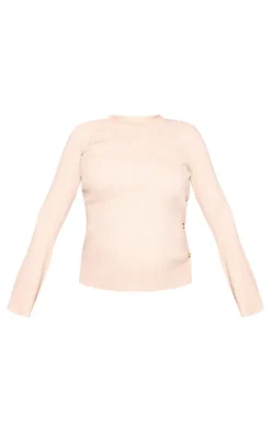 Maternity Oatmeal Rib Knit Button Detail Long Sleeve Top
