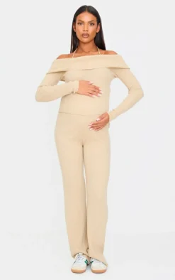 Maternity Oatmeal Rib Knit Straight Leg Pants