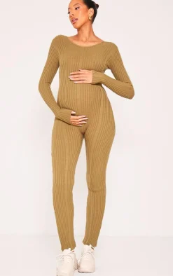 Maternity Olive Back Lace Up Detail Jumpsuit