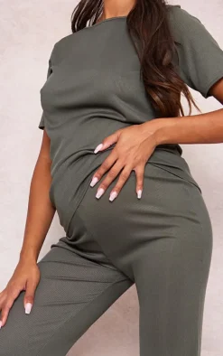 Maternity Olive Rib Wide Leg Flared Pants