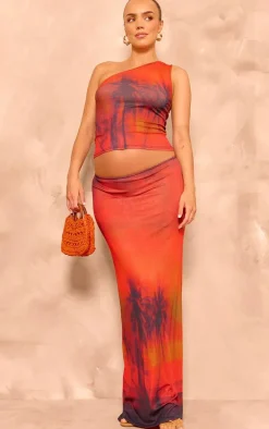 Maternity Orange Print Maxi Skirt