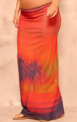 Maternity Orange Print Maxi Skirt