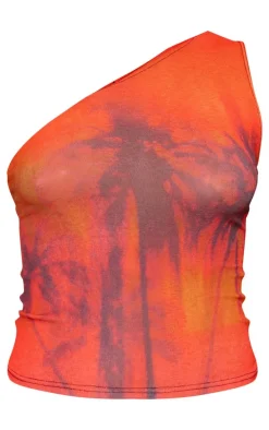 Maternity Orange Print One Shoulder Top