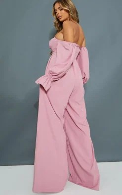 Maternity Pink Corset Detail Bardot Wide Leg Jumpsuit