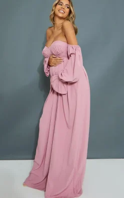 Maternity Pink Corset Detail Bardot Wide Leg Jumpsuit