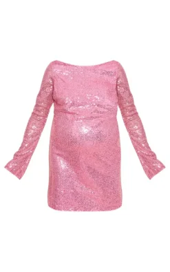 Maternity Pink Sequin Detail Open Back Mini Dress