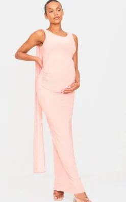 Maternity Pink Slinky Drape Detail Maxi Dress