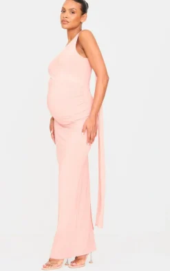 Maternity Pink Slinky Drape Detail Maxi Dress