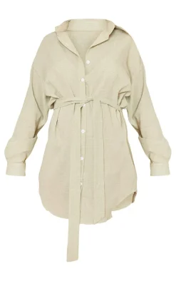 Maternity Sage Green Checked Oversized Tie Waist Shirt Dress