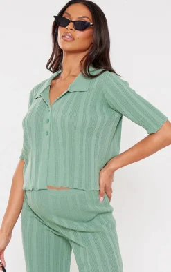 Maternity Sage Green Knit Wide Leg Pants