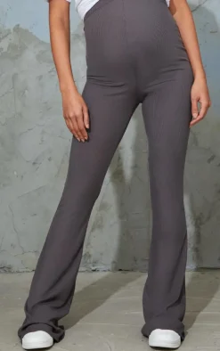 Maternity Slate Ribbed Flared Leggings