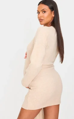 Maternity Stone Brushed Waffle Tie Front Mini Dress