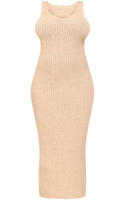 Maternity Stone Knitted V Neck Midi Dress