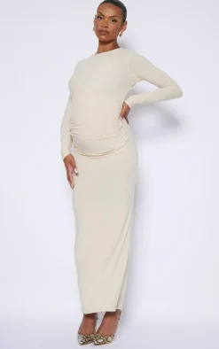 Maternity Stone Ruched Soft Touch Maxi Dress