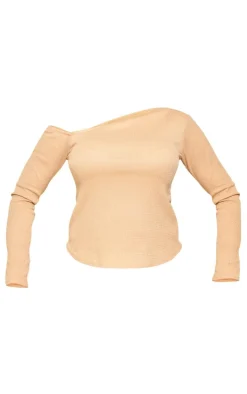 Maternity Stone Textured Asymmetric Off The Shoulder Top