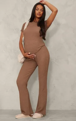 Maternity Taupe Elasticated Textured Flared Pants
