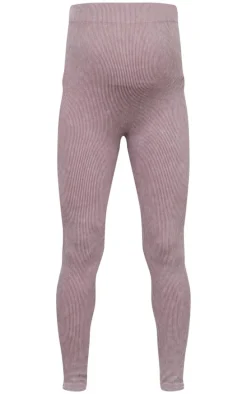 Maternity Taupe Faded Snatched Rib Over Bump Leggings