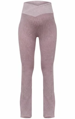 Maternity Taupe Faded Snatched Rib Fold Over Waistband Flare Pants